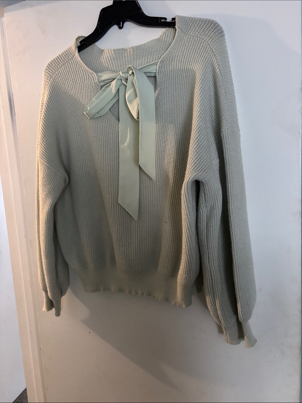 Light Sage Tie-Back Ribbed Sweater - Women